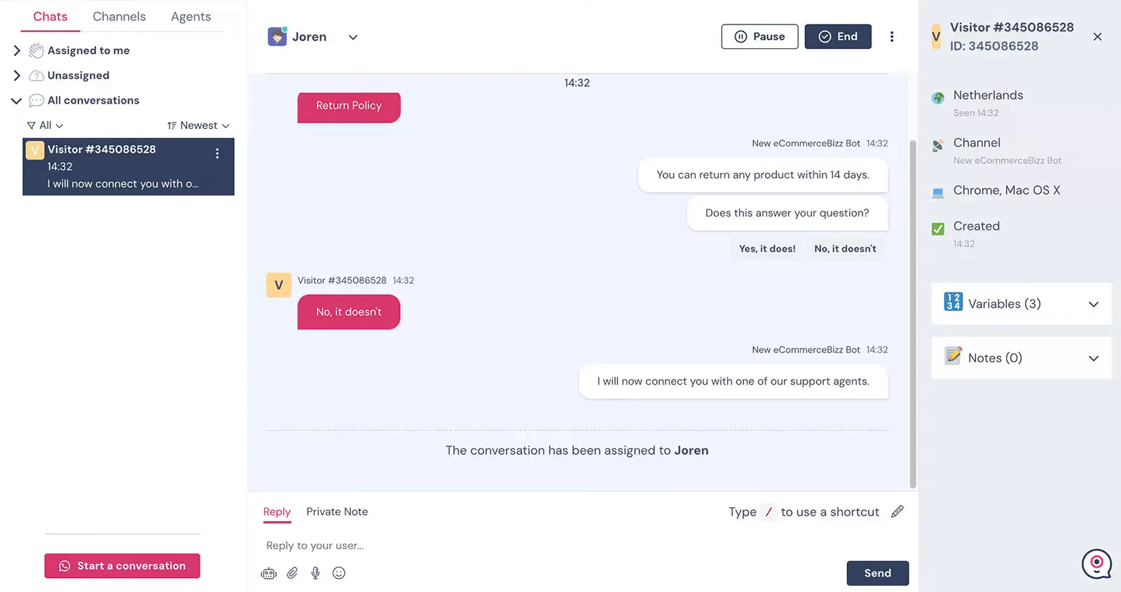 Landbot live chat & inbox.