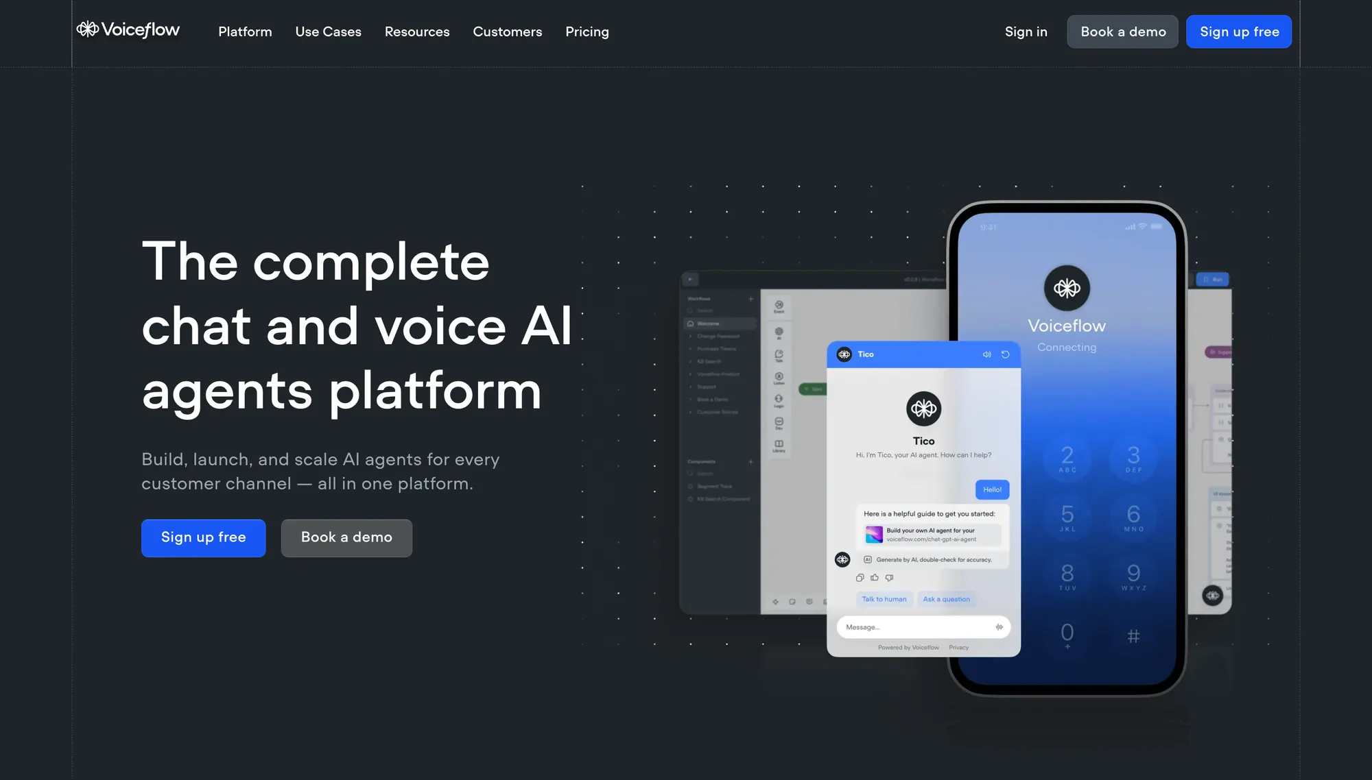 Voiceflow chat and voice AI agents platform.