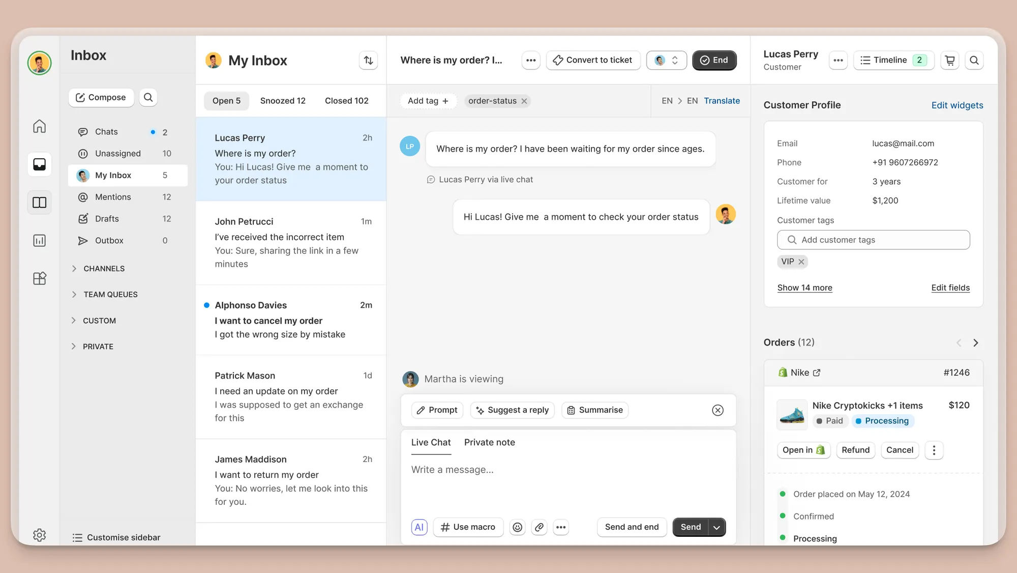 Richpanel's support inbox.