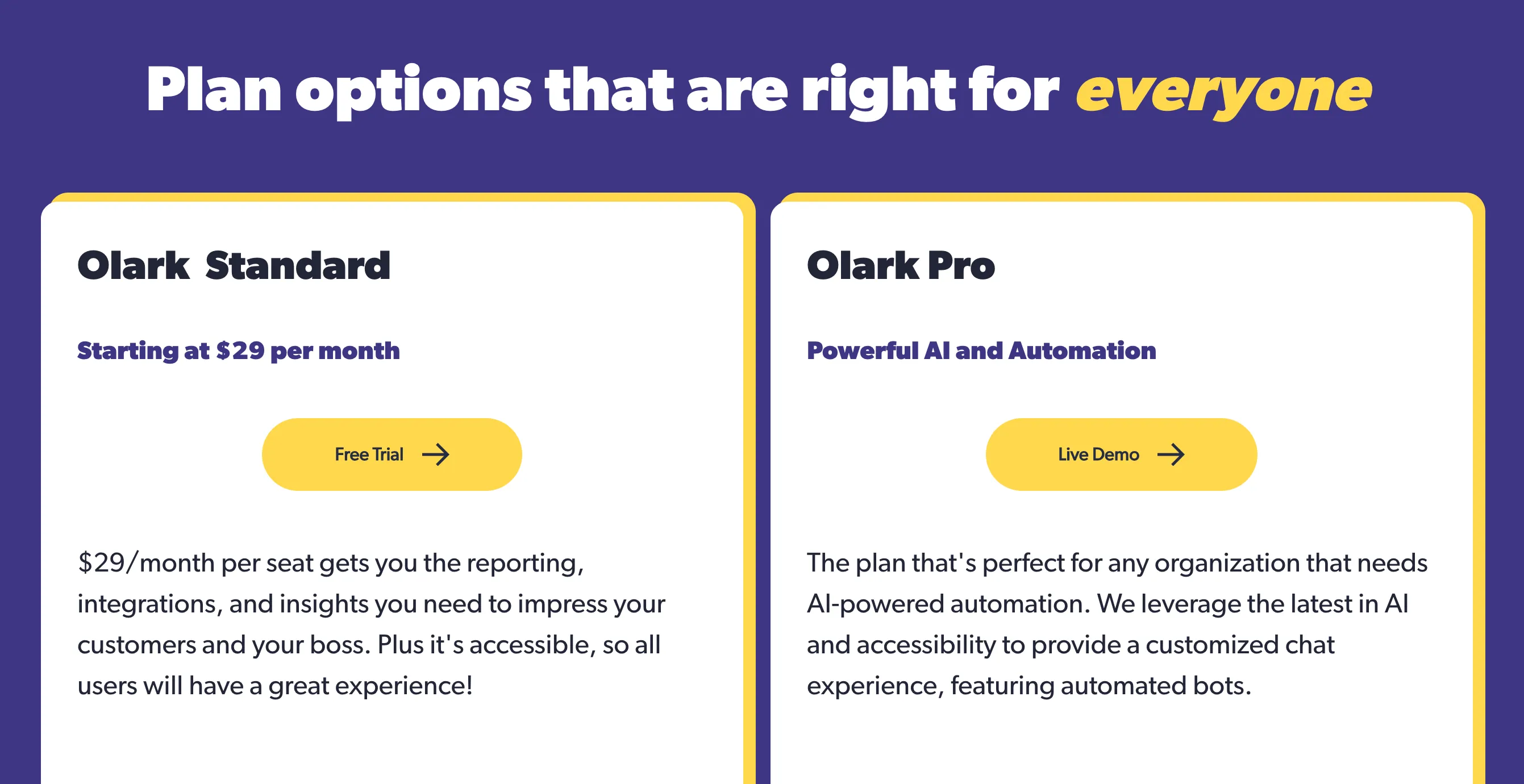Olark's official pricing.