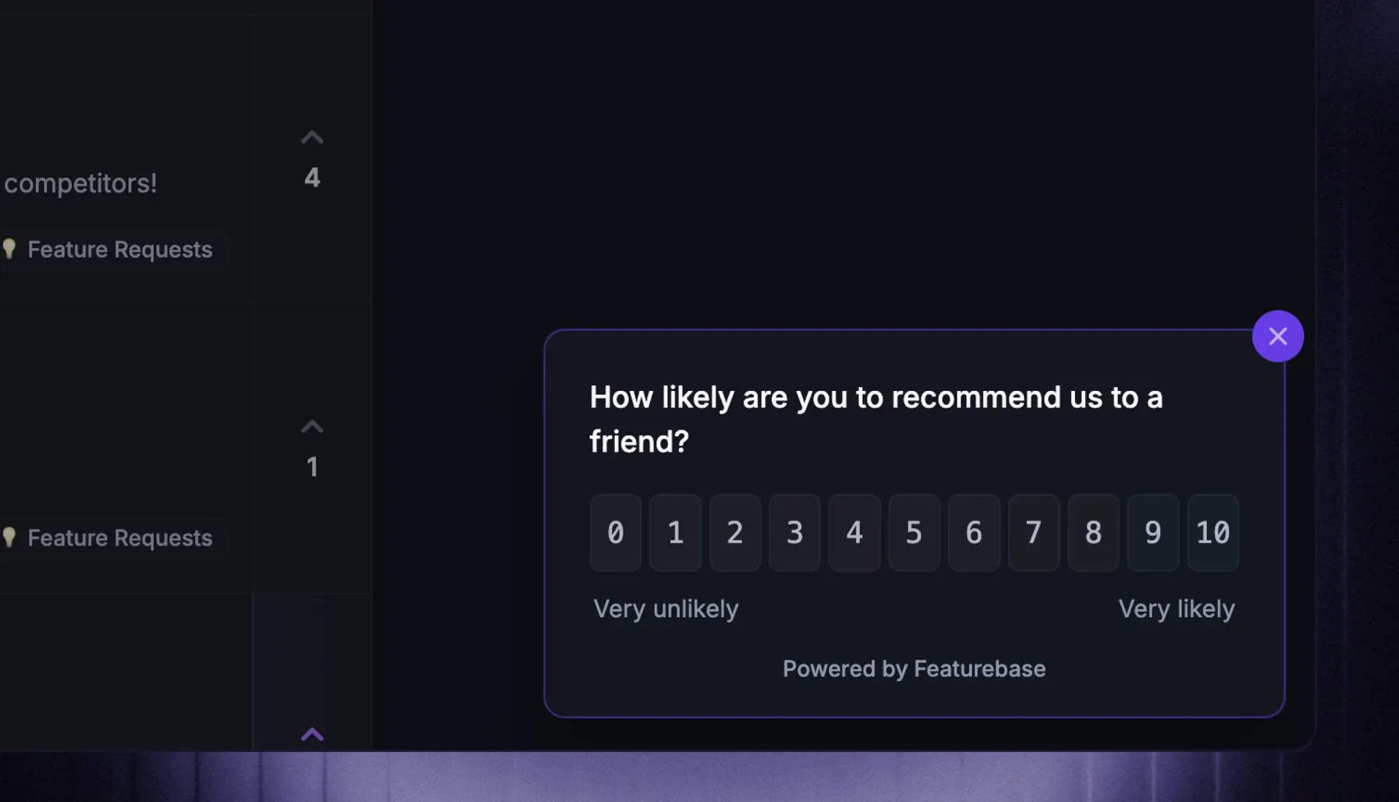 NPS survey feature in Featurebase.