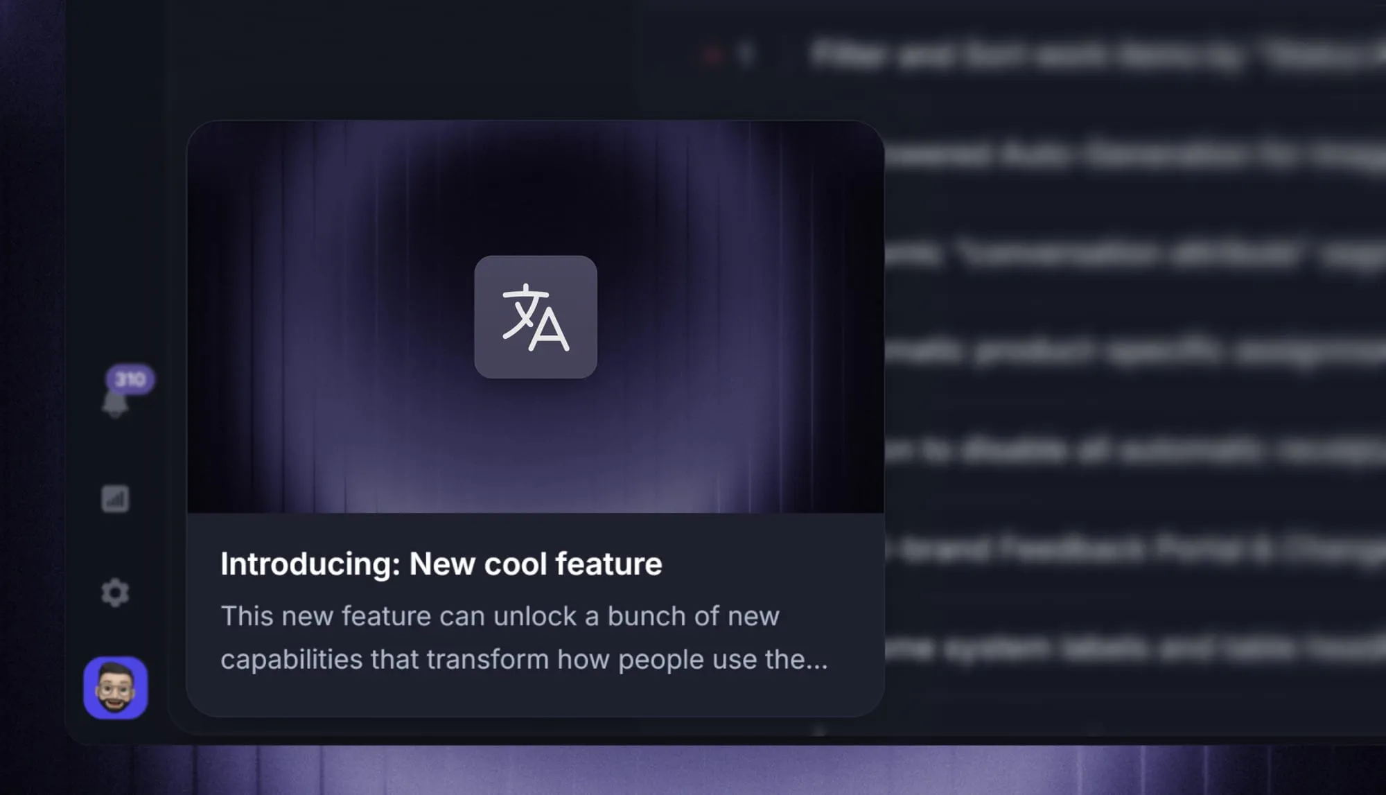 Embeddable in-app release notes pop-up from Featurebase.