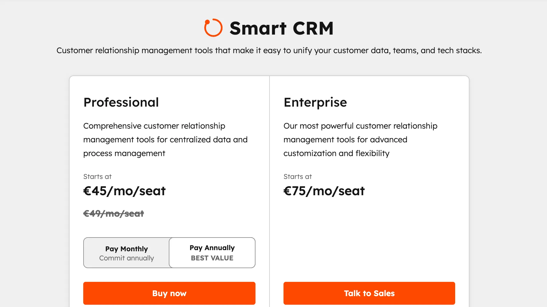 Smart CRM pricing plans hubspot.