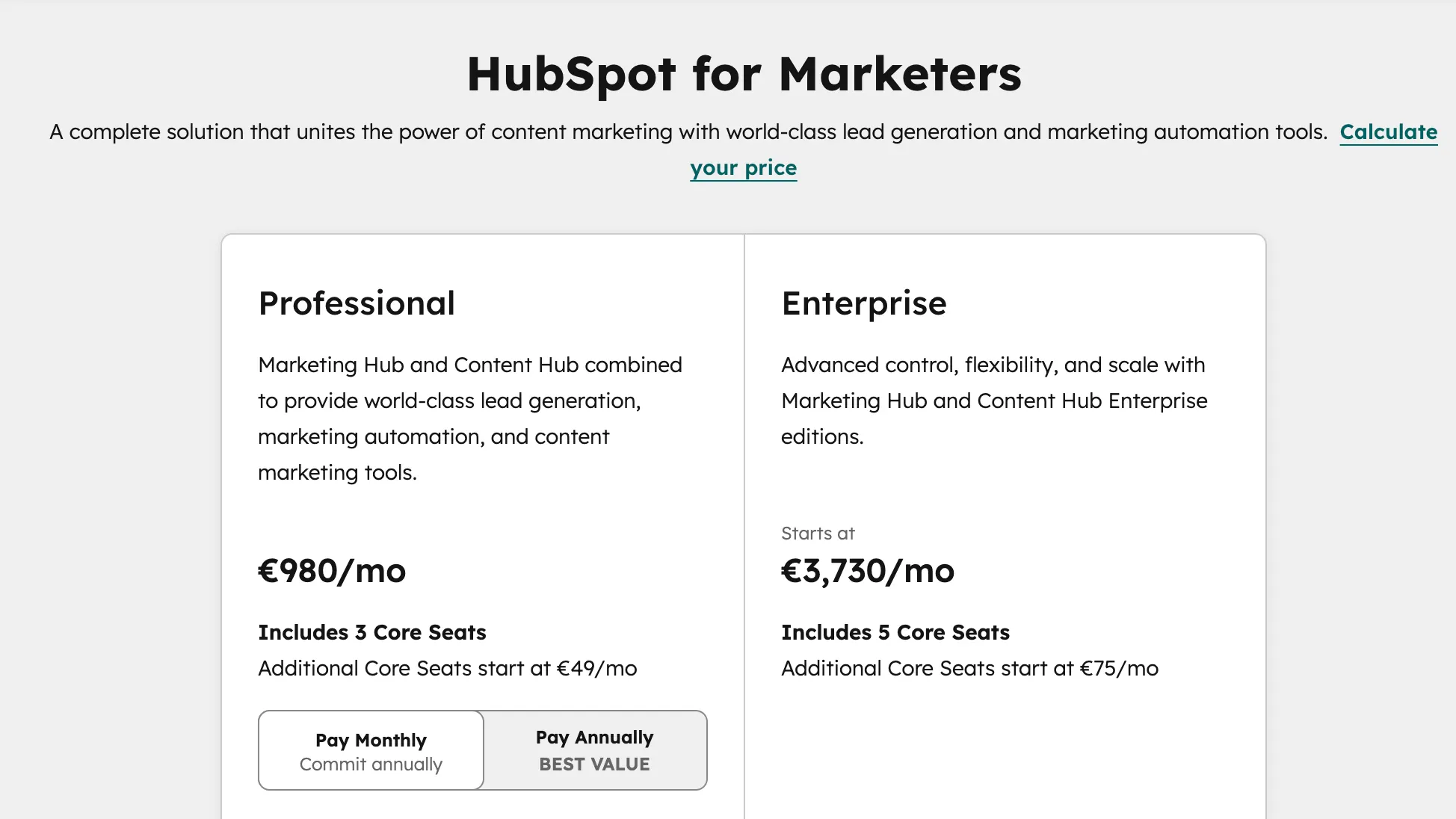 HubSpot for marketers pricing plans.