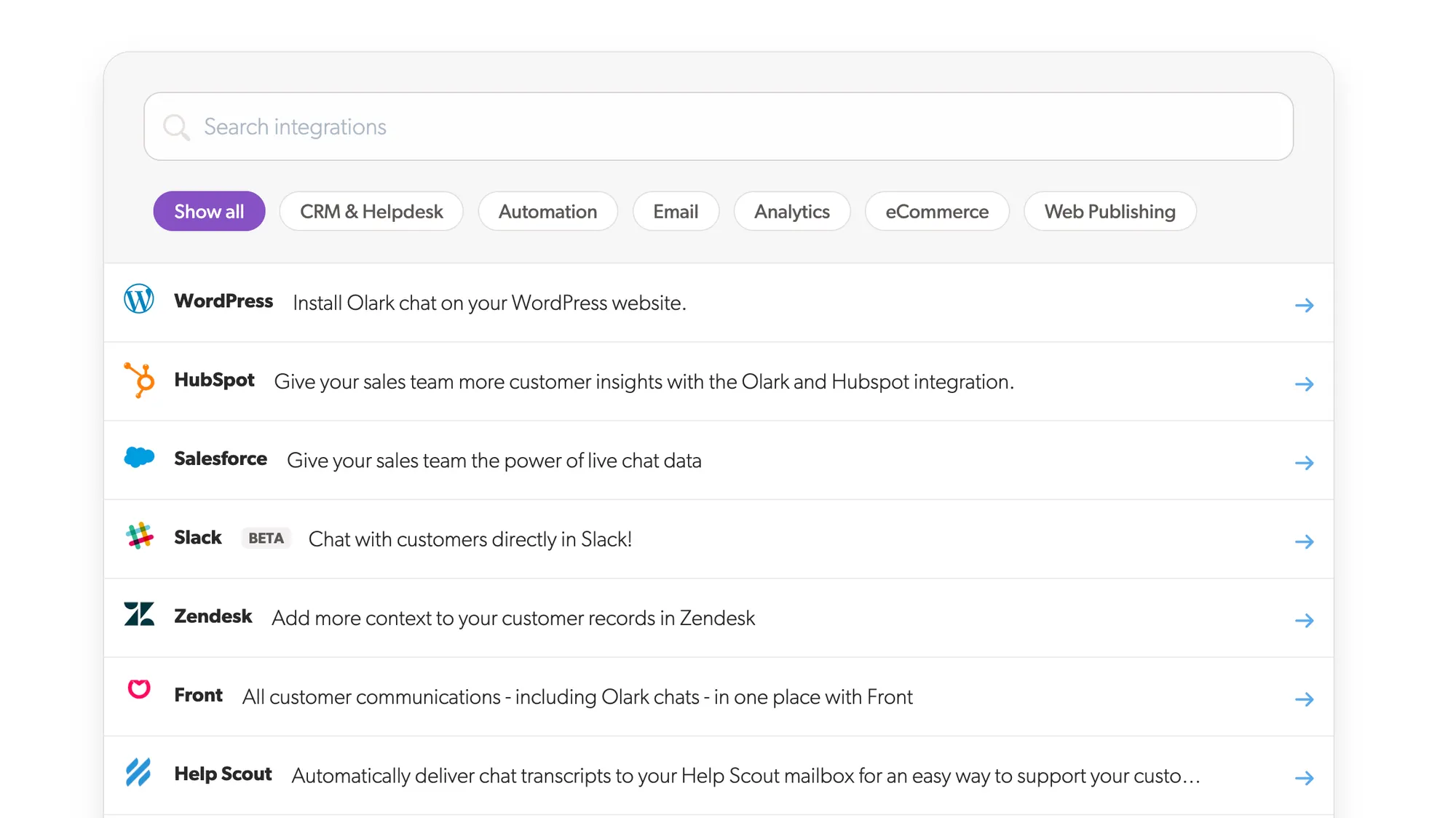 Olark integrations.