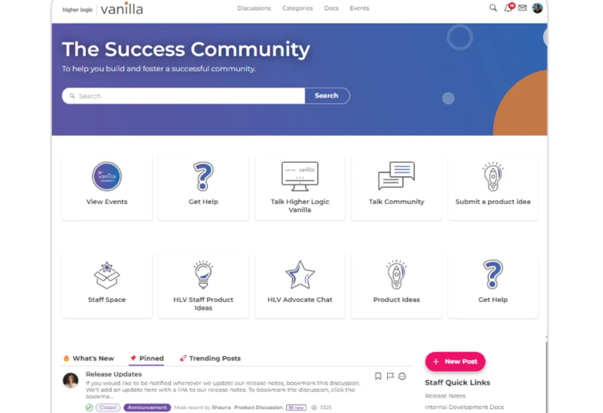 Higher Logic Vanilla's community dashboard