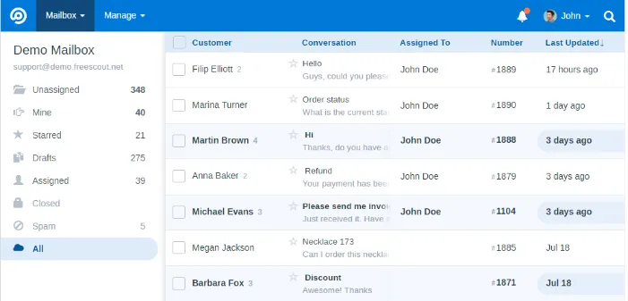 FreeScout inbox