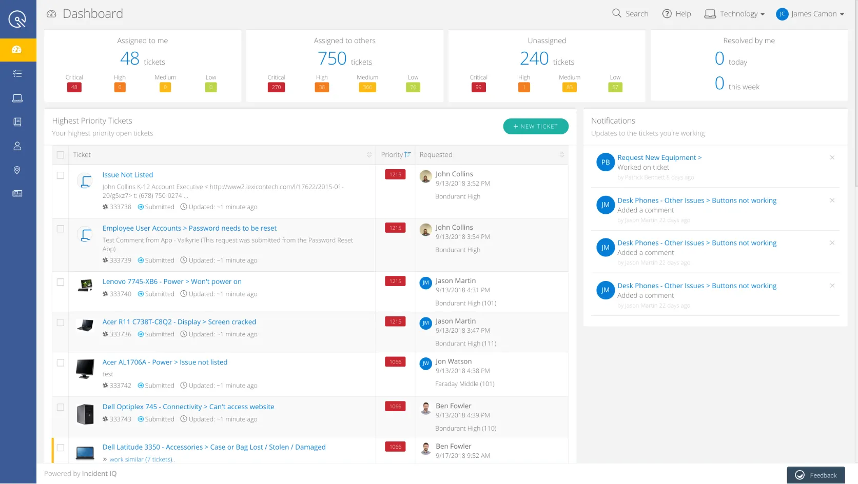Incident IQ's dashboard