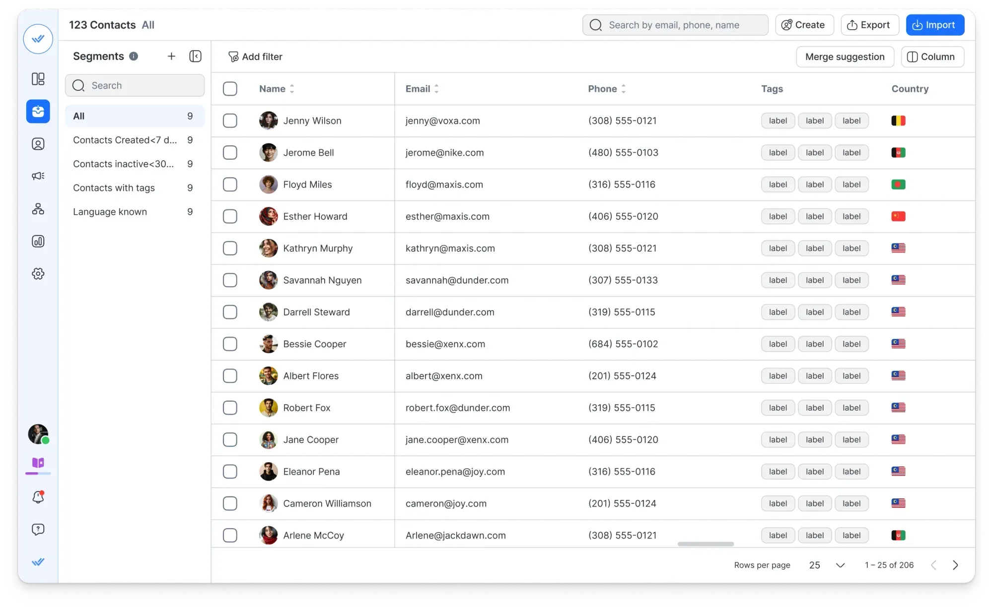 Respond.io contacts dashboard