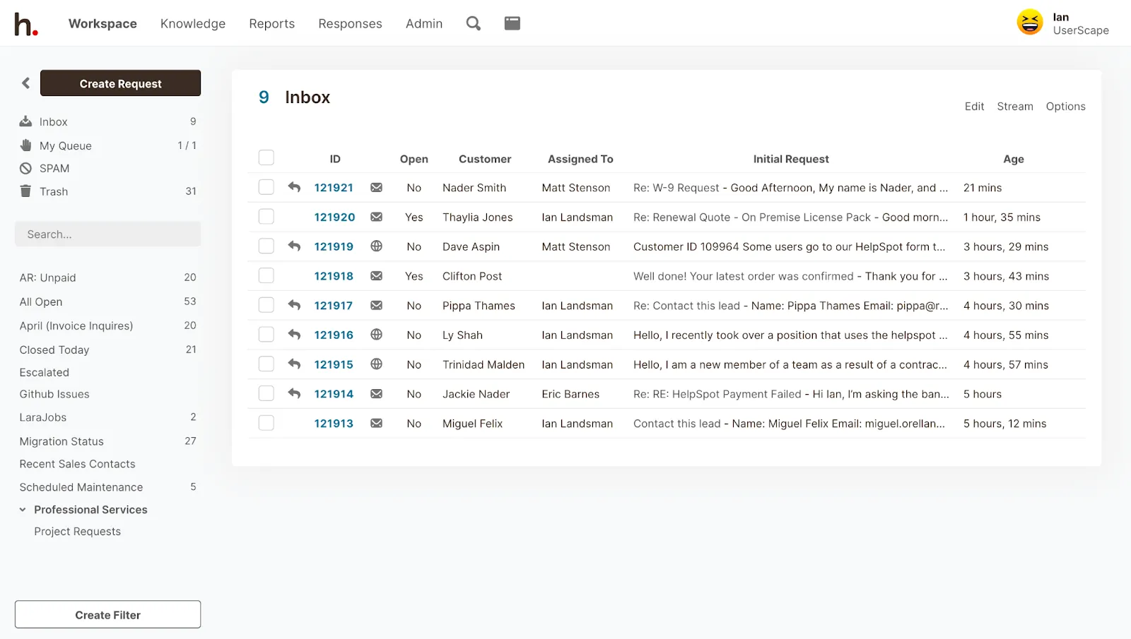 HelpSpot inbox
