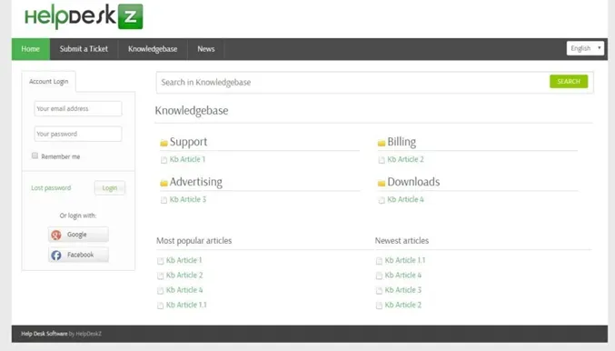 HelpDeskZ support dashboard