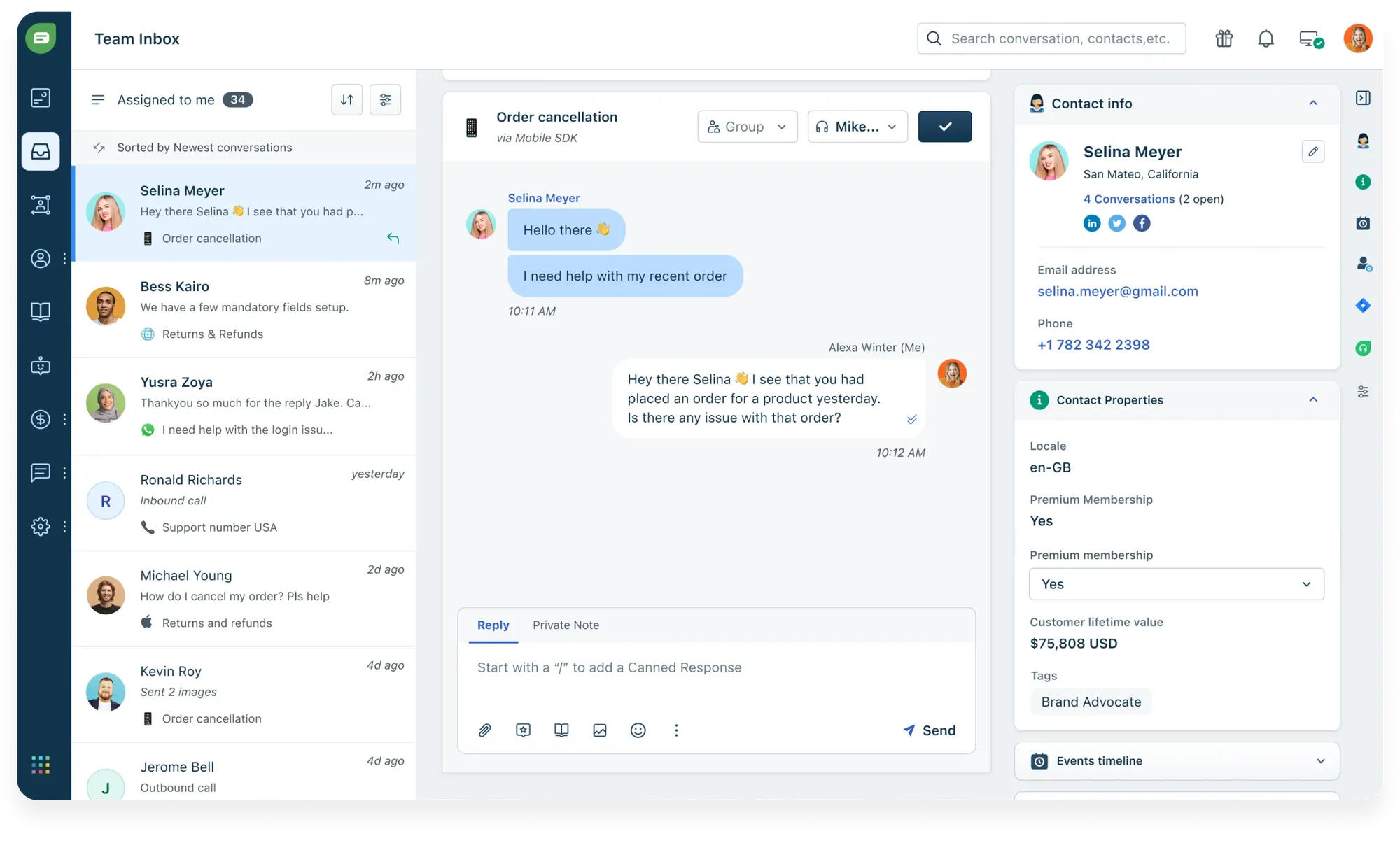 Freshchat's messaging inbox