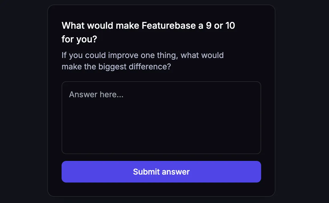 Featurebase survey asking users what could be improved.