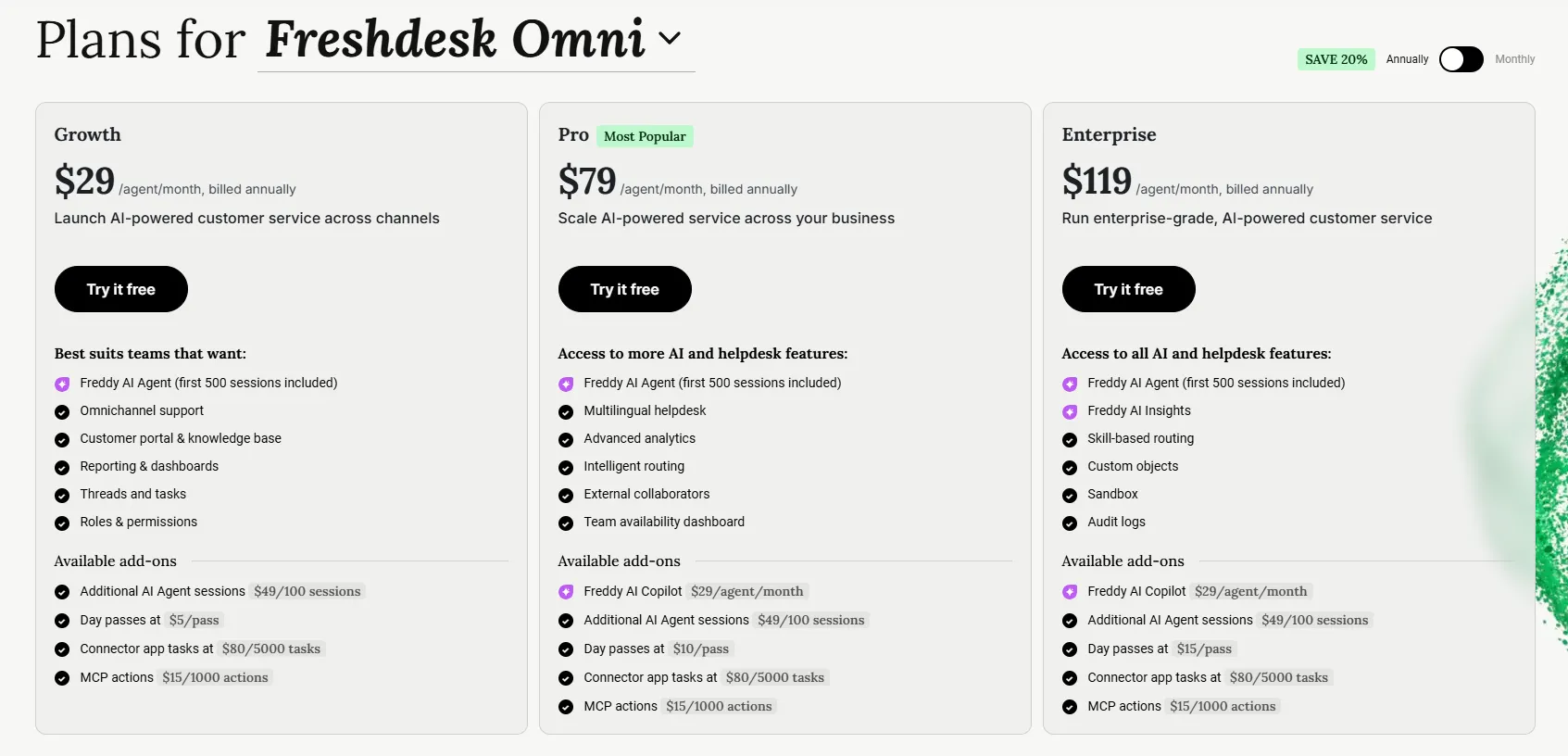 Freshdesk Omni pricing plans