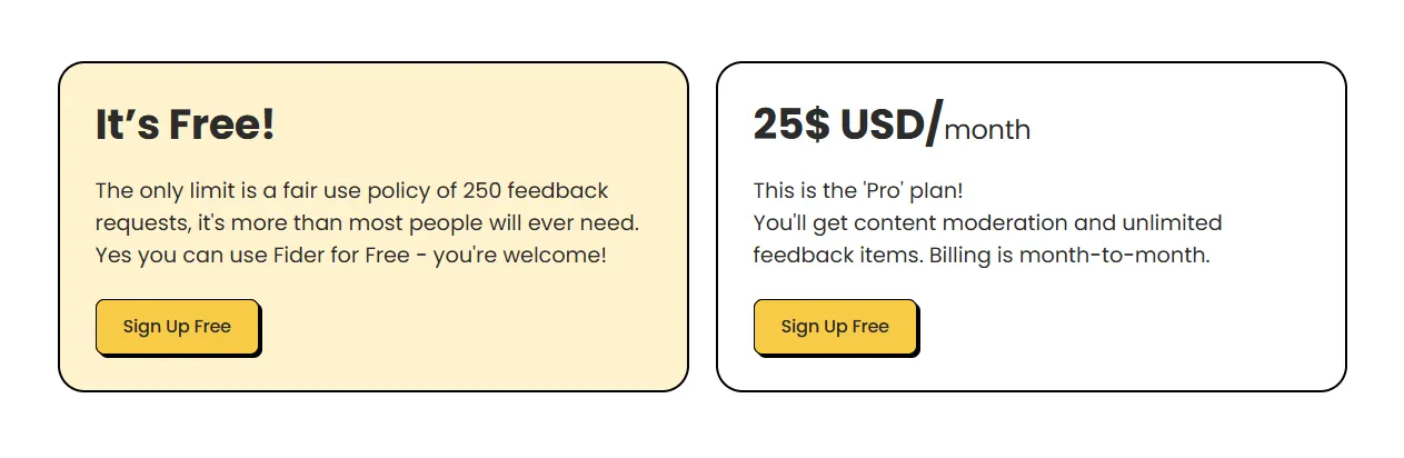 Fider pricing page