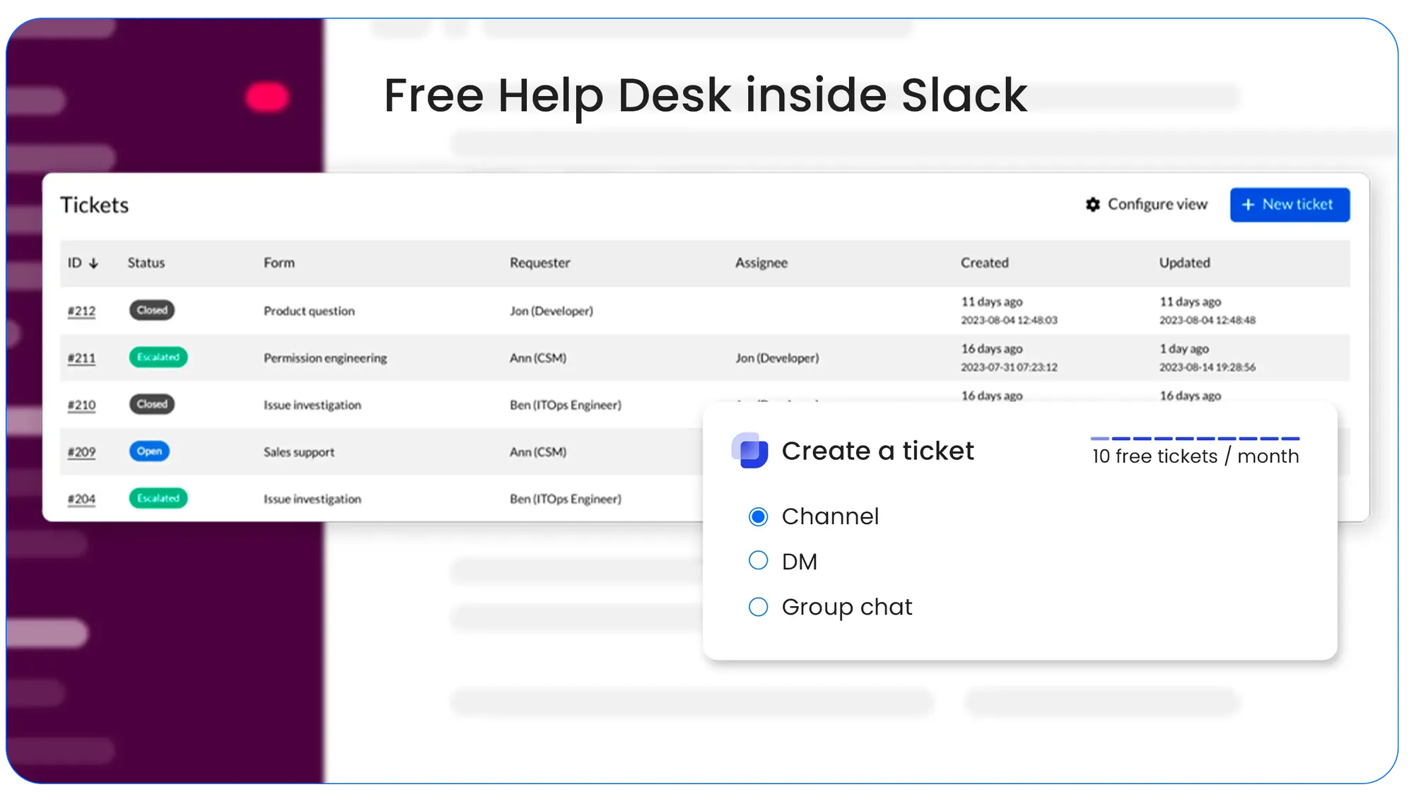 Creating and managing Suptask tickets in Slack.