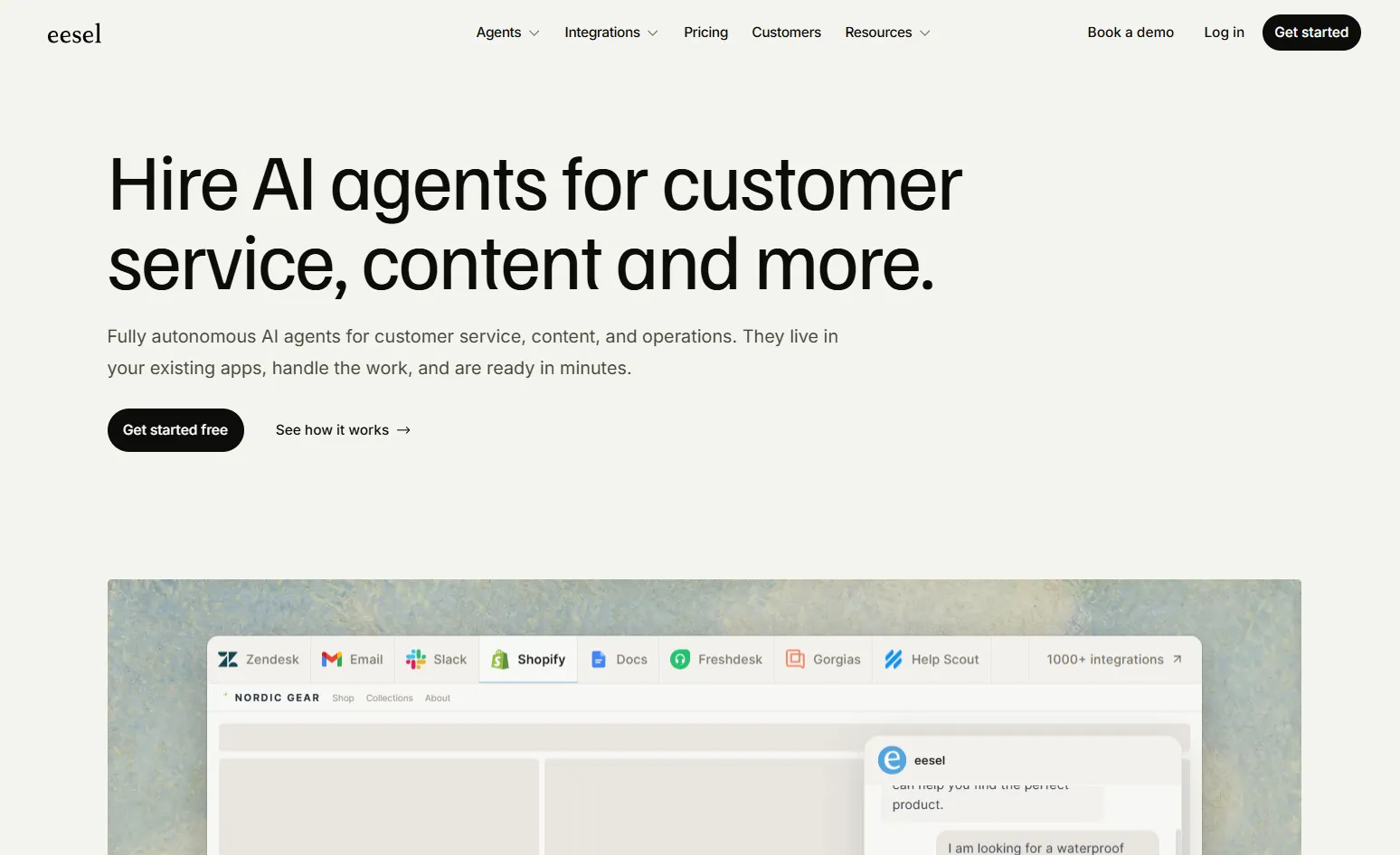 eesel's landing page 