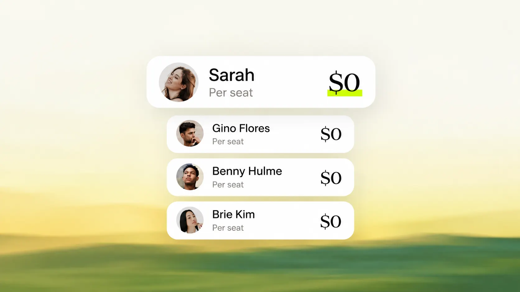 Delight Desk illustration showing a $0 seat fee for each human support agent.