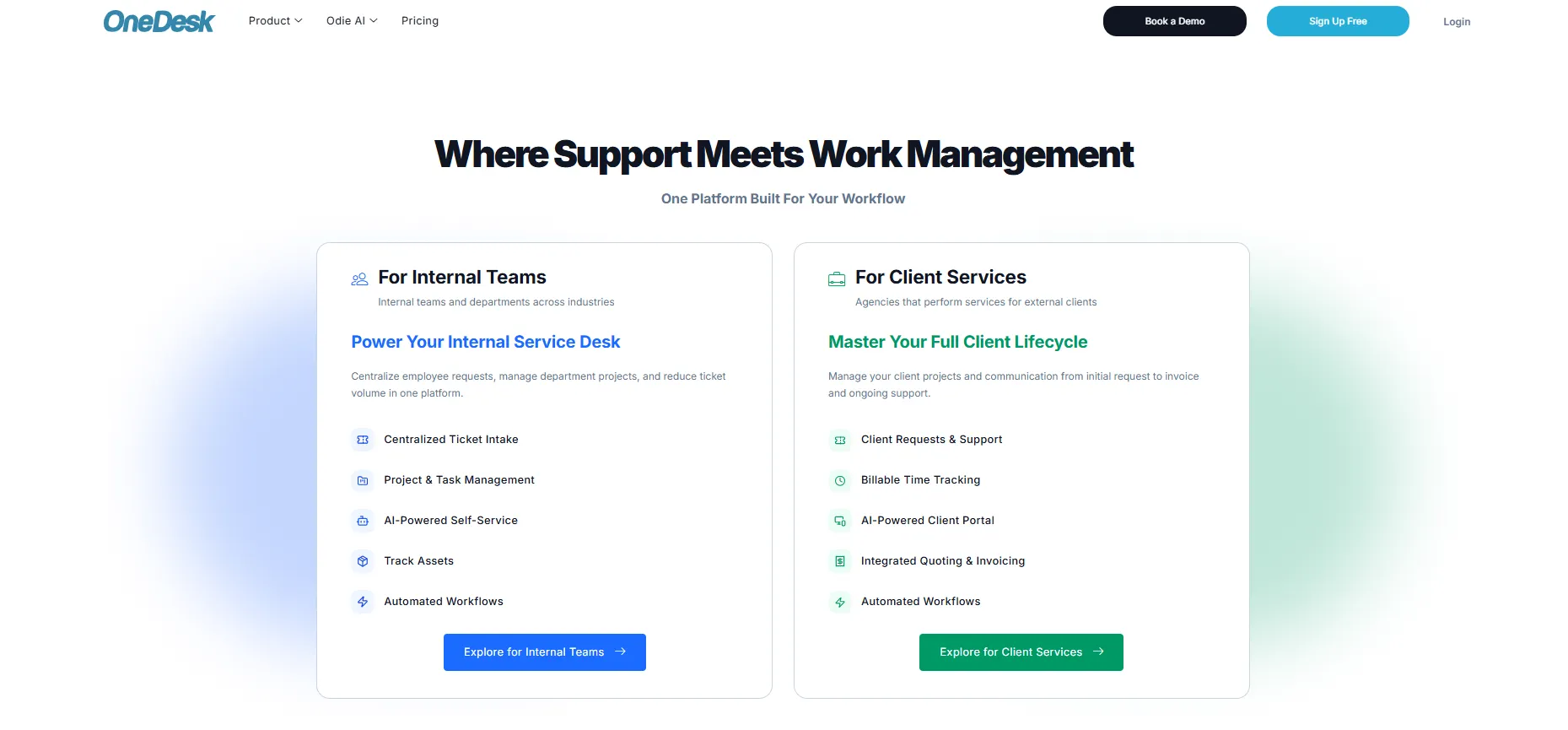 OneDesk landing page