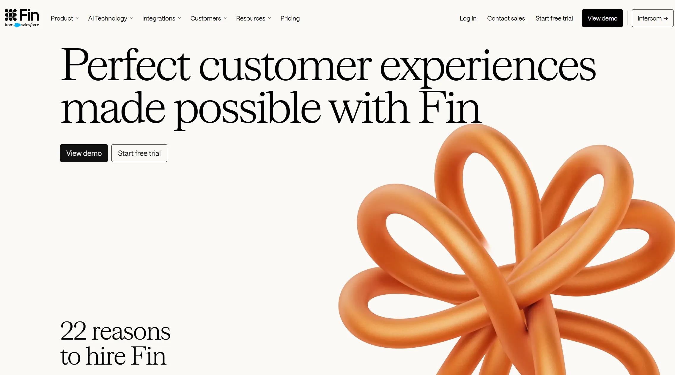 Fin AI Agent landing page