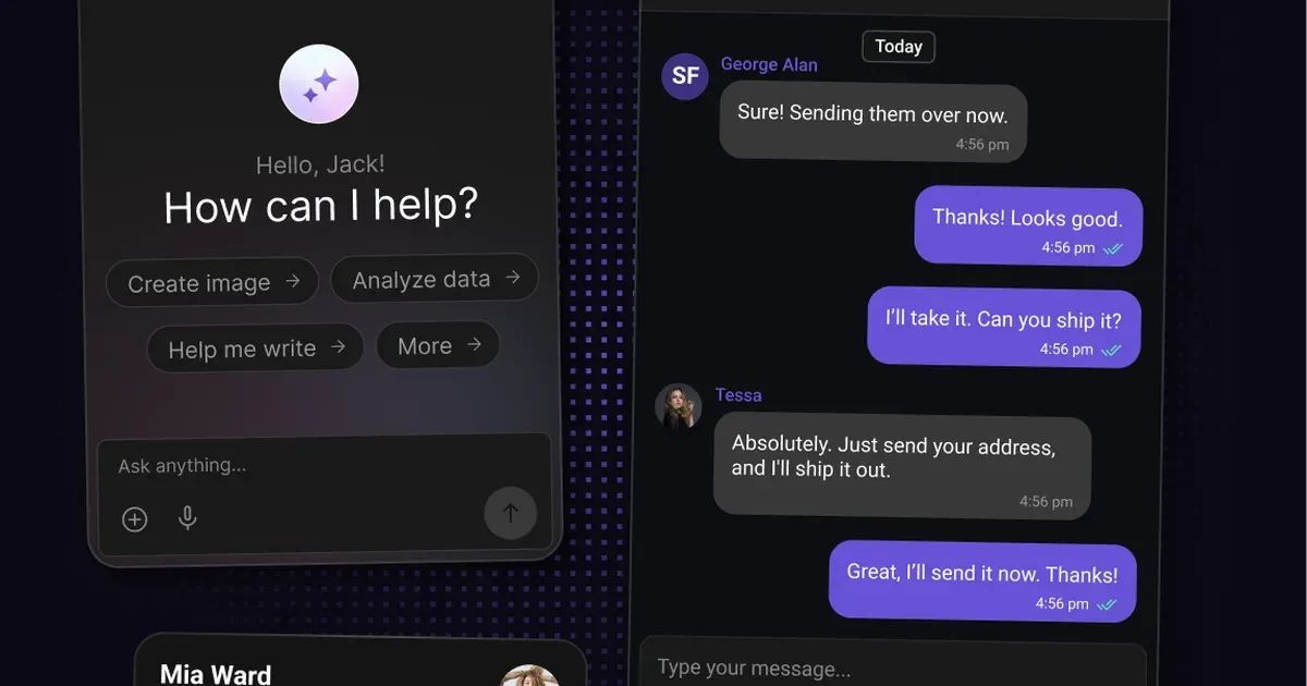 CometChat interface showing an AI assistant beside a chat conversation in a dark theme.
