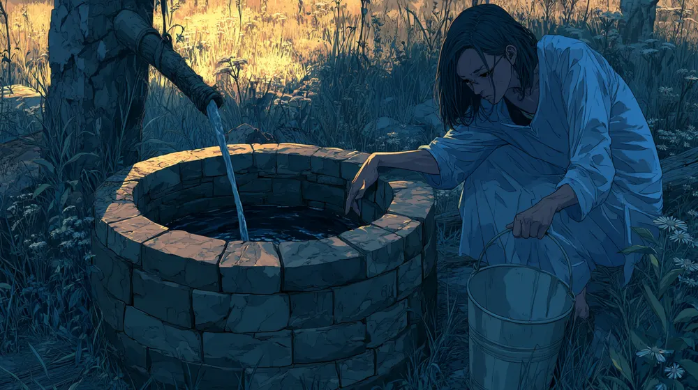 Illustration of a person drawing water from a stone well, representing the effort to identify and meet customer needs.