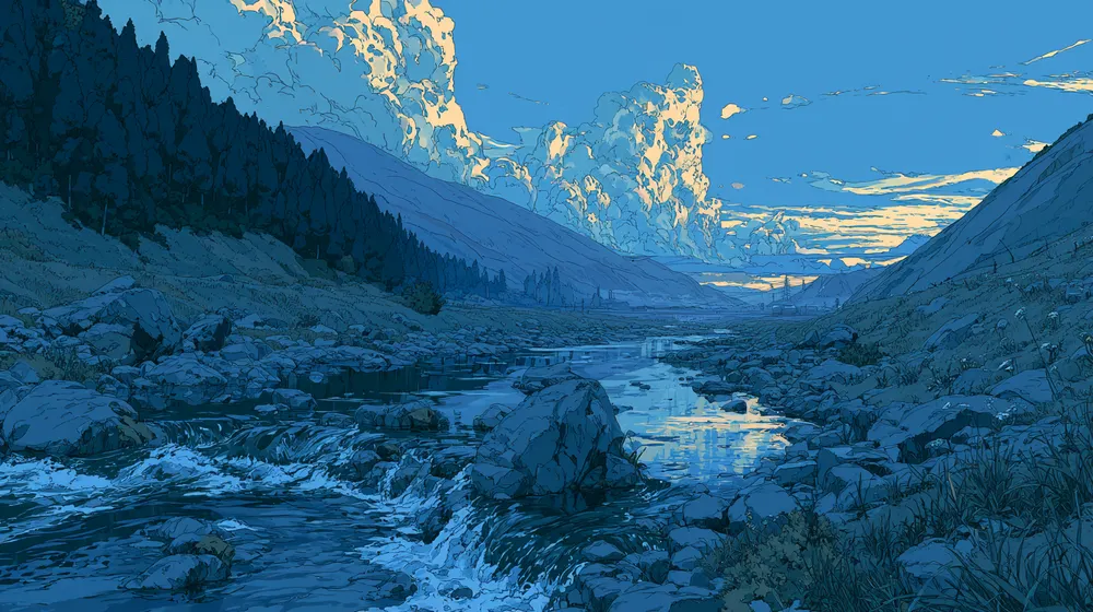 Mountain stream flowing through a wide valley, representing an omnichannel customer experience across connected touchpoints.