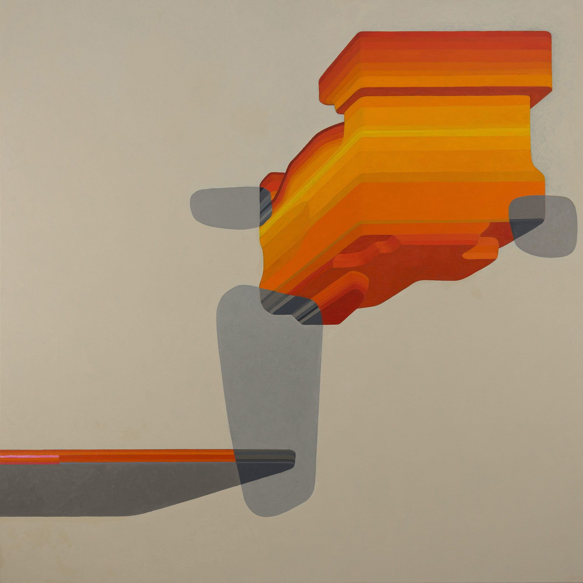 Below is above, a painting with floating objects, exploring layers, texture and dimension