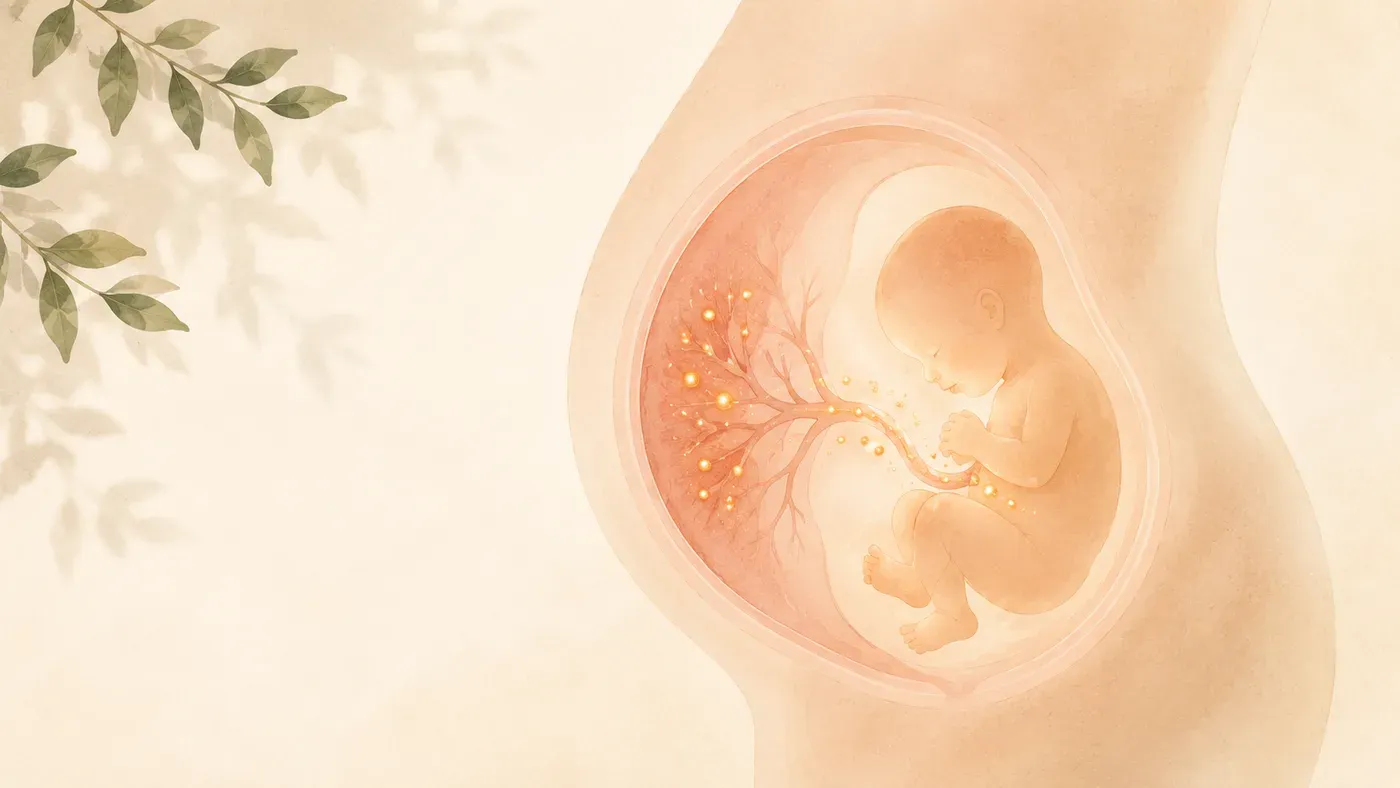 Illustration of iron passing from mother to baby across the placenta.