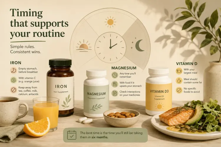 Best time to take iron, magnesium and vitamin D