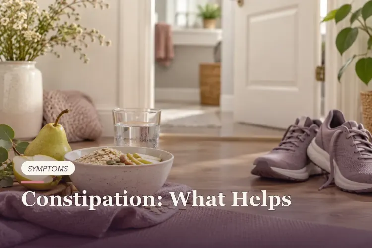 Water, pears, oats and a walking shoe in a discreet home setting.