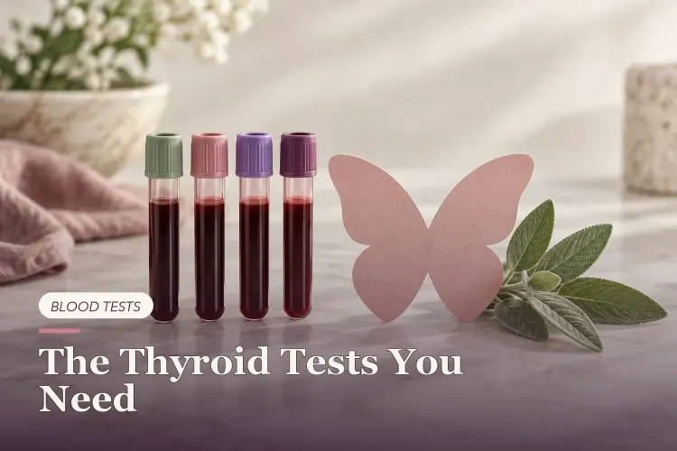 Four blood sample tubes beside a butterfly-shaped paper cutout.