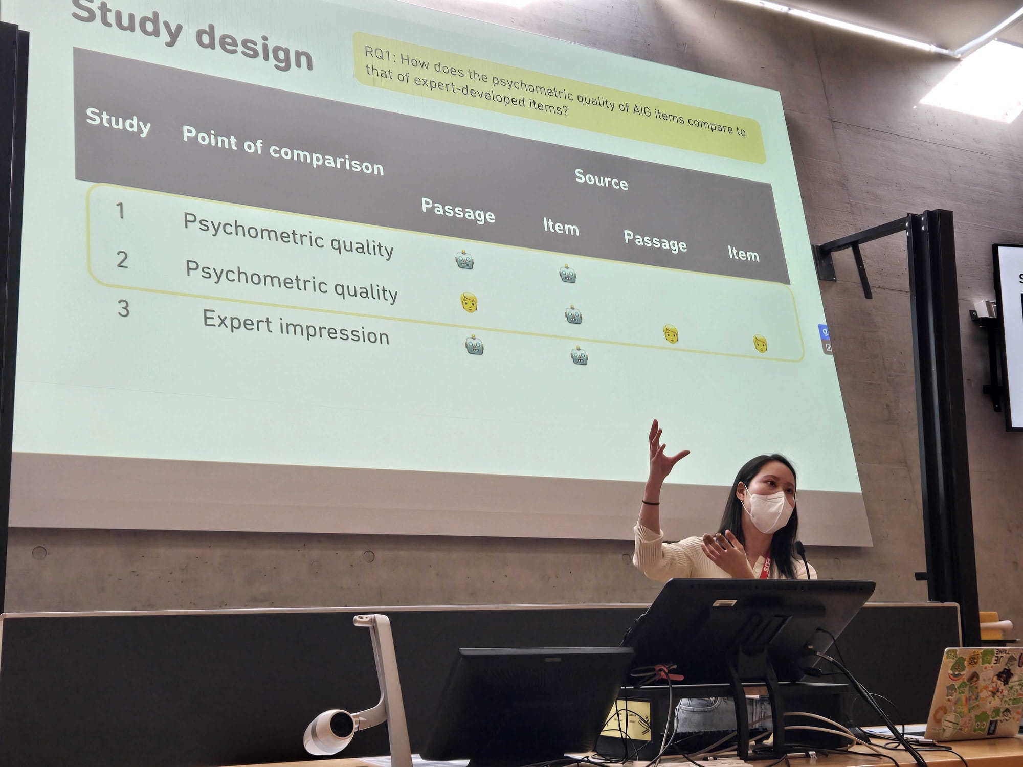 Yena Park presenting our study comparing human-written and GPT-written test items