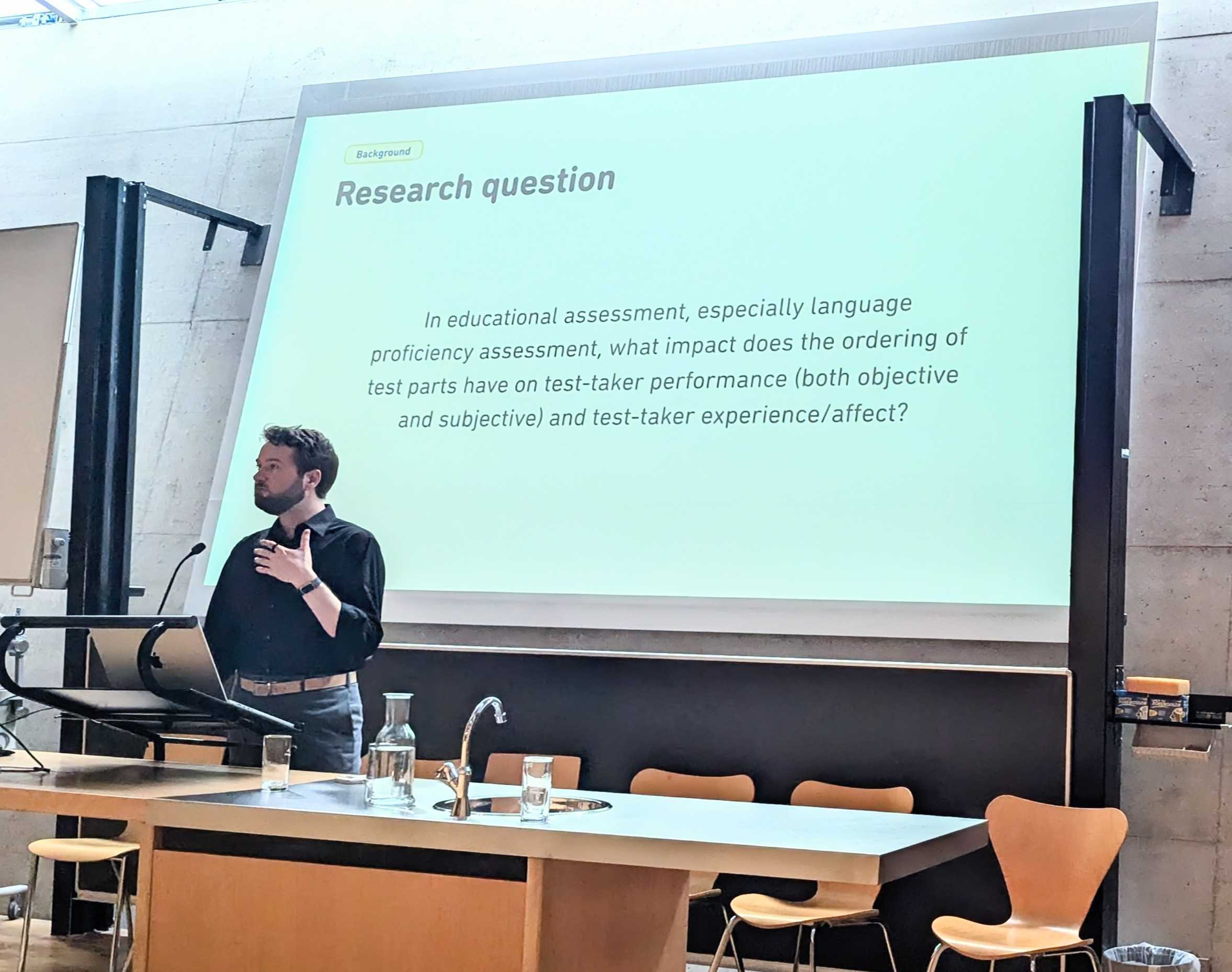 Ramsey Cardwell presenting his work on the ordering of test components