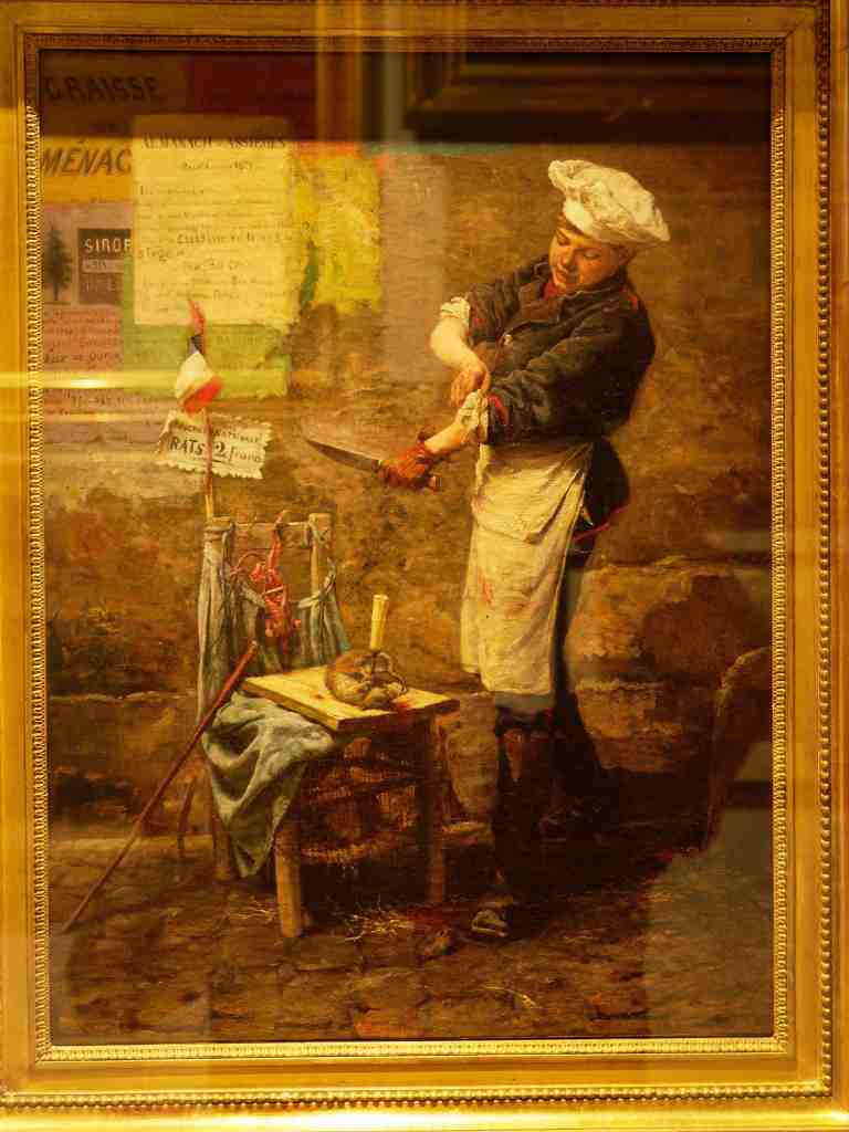 A painting of a chef cutting meat

Description automatically generated
