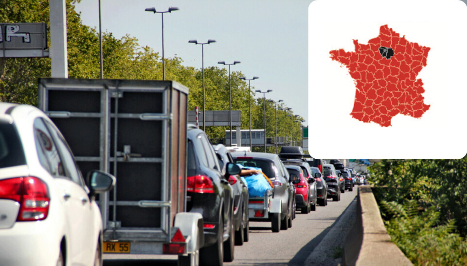 Busy traffic on the a7 motorway in France with inset map of traffic predictions