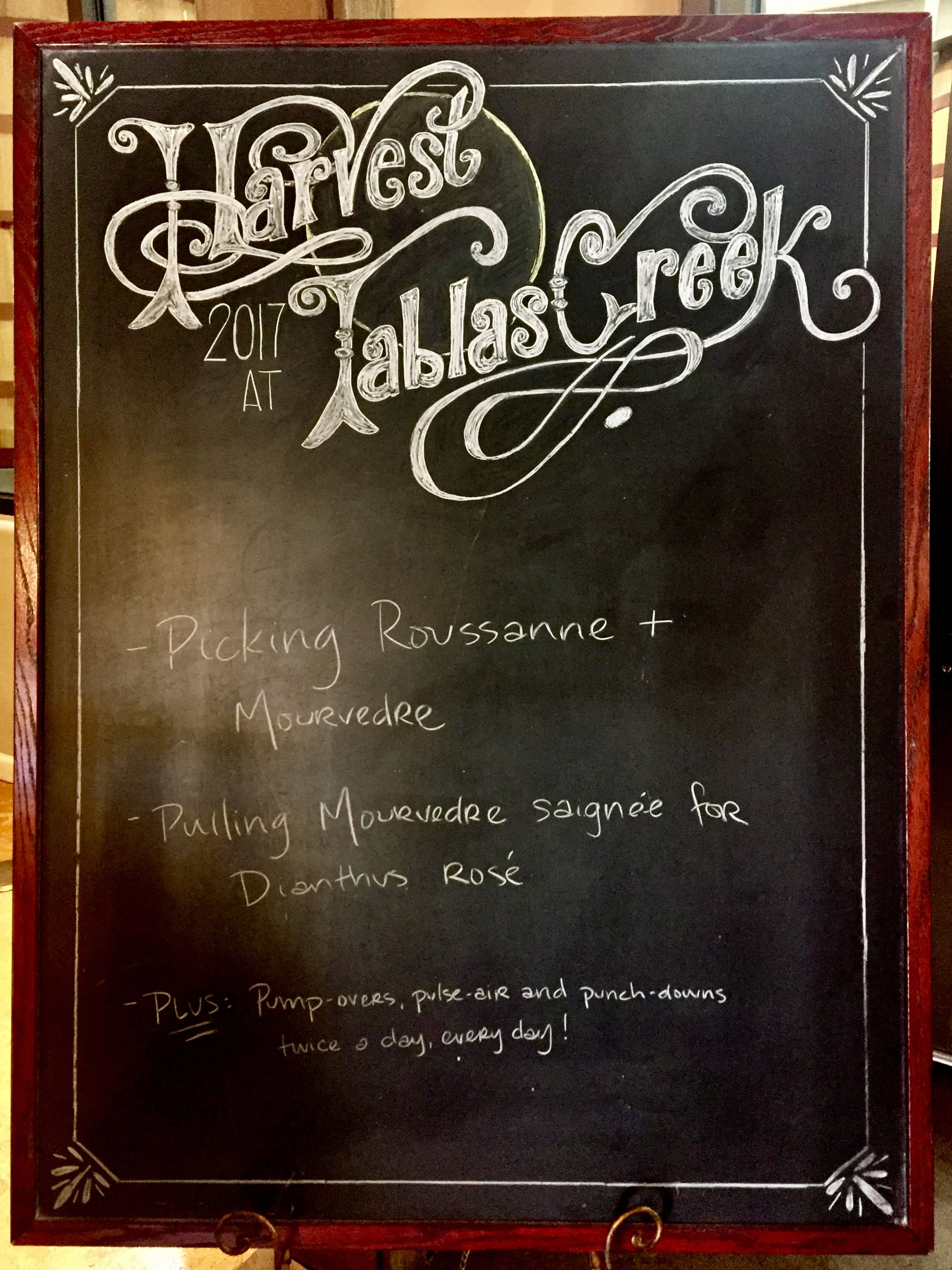 Harvest chalkboard Roussanne and Mourvedre