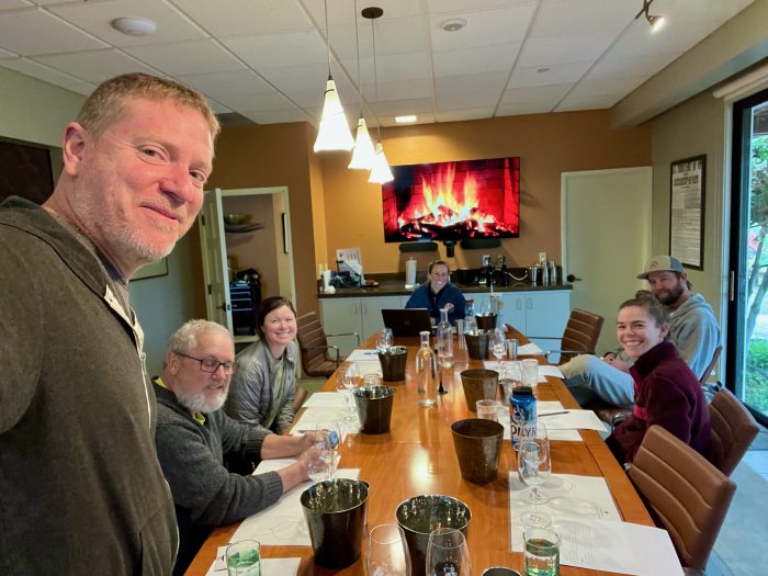 Blending table with fire on TV