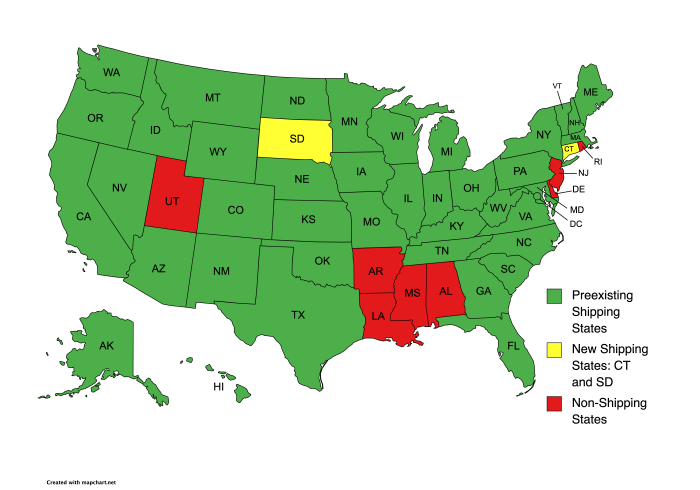 New Shipping States October 2023