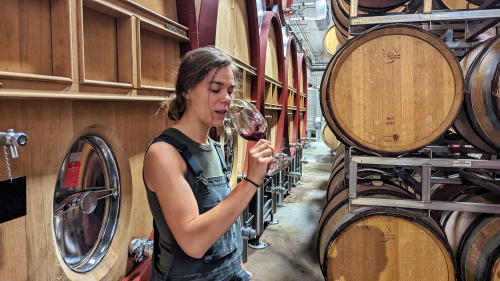 Kaitlyn Glynn tasting wine at TCV