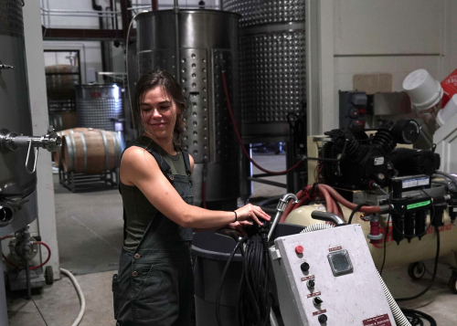 Kaitlyn Glynn in the Tablas Creek Cellar