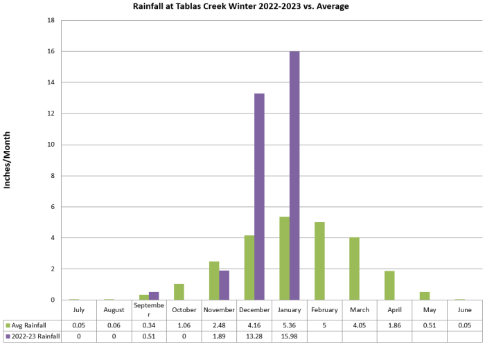 Rainfall by month through January 2023