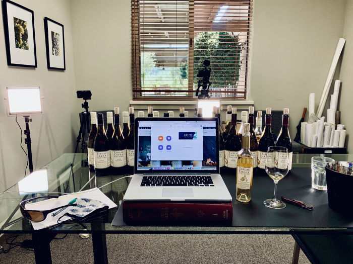 Office with lots of wines and Zoom