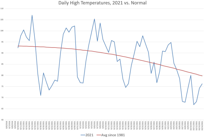 Daily High Temps August-October 2021