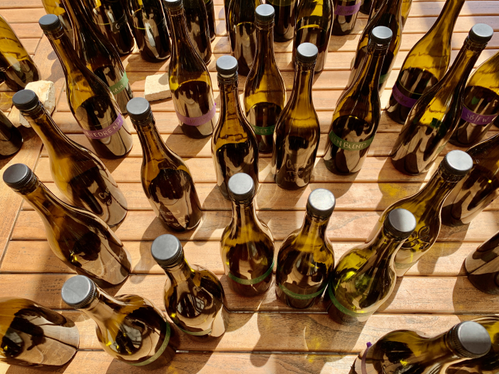 Blending bottles on patio from above - 2020 reds