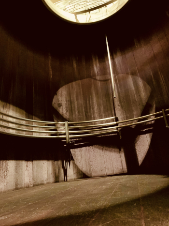 Inside an upright tank