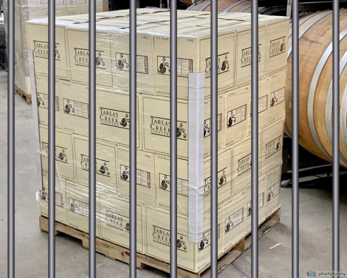 Patelin Rose pallet behind bars