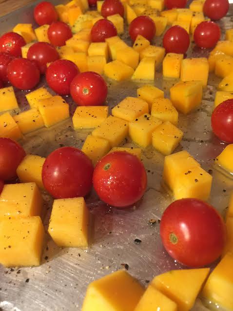 Roasting tomatoes and butternut squash