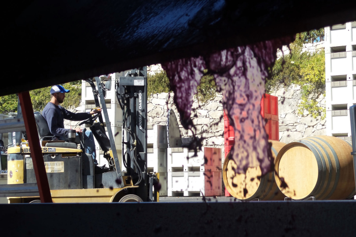 Craig on forklift through press