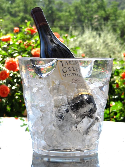 Red bottle in ice bucket